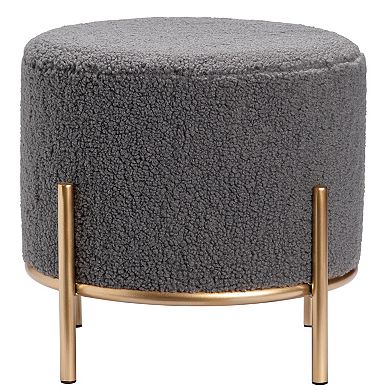 Zanella Round Upholstered Sherpa Stool