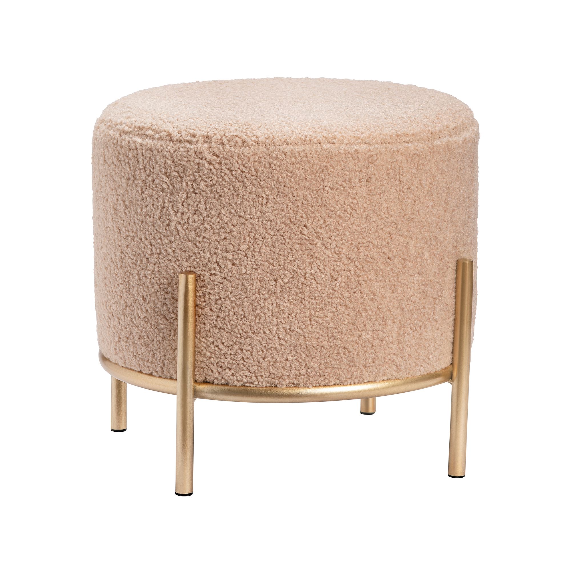 Zanella Round Upholstered Sherpa Stool, Ivory