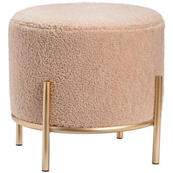 Zanella Round Upholstered Sherpa Stool