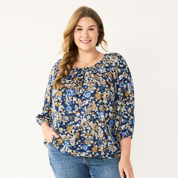 Plus Size Sonoma Goods For Life® Three Quarter Sleeve Top