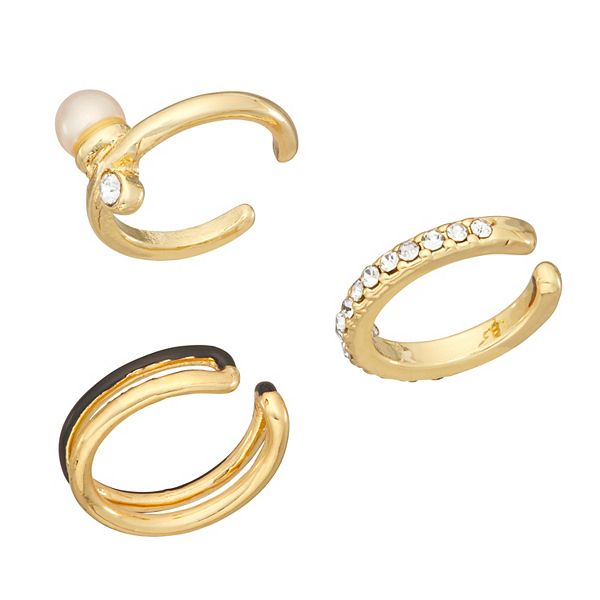 Nine West Gold Tone Simulated Pearl Ear Cuff Trio Set