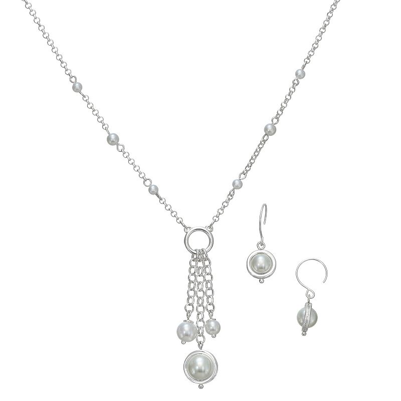 Napier Silver Tone Simulated Pearl Necklace & Drop Earrings Set, Womens