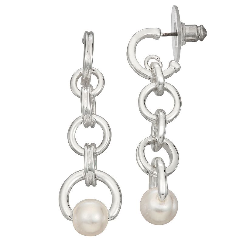 Napier Silver Tone Simulated Pearl Linear Drop Earrings, Womens