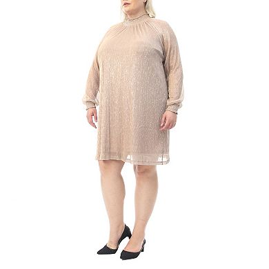 Plus Size Nina Leonard Smockneck Trapeze Dress