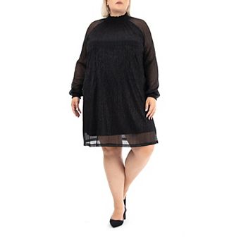Plus Size Nina Leonard Smockneck Trapeze Dress