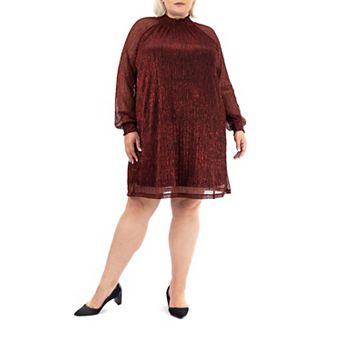 Plus Size Nina Leonard Smockneck Trapeze Dress