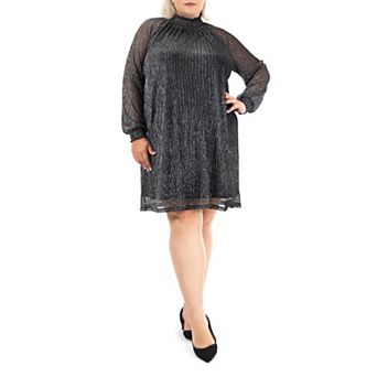 Plus Size Nina Leonard Smockneck Trapeze Dress