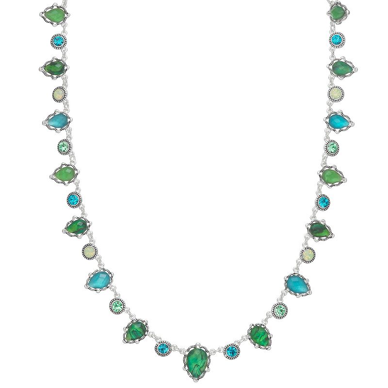 Napier Silver Tone Blue & Green Simulated Crystal Collar Necklace, Womens,