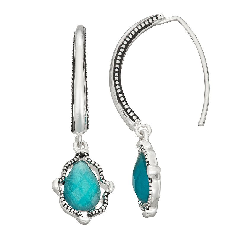 Napier Silver Tone Simulated Blue Crystal Threader Earrings, Womens, Green