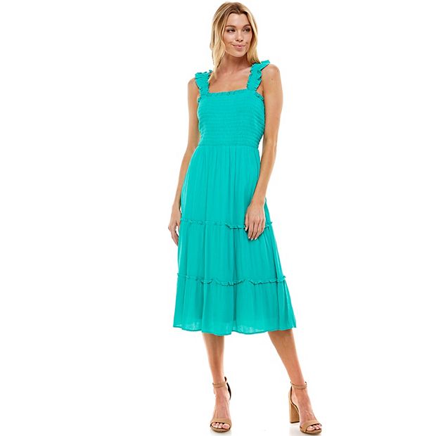 slim fit dress slacks Gauze Ruffle Midi Dress- Seafoam Green