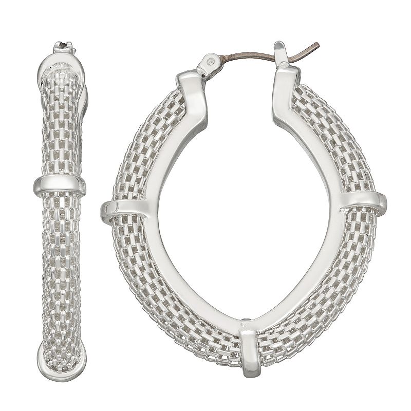 Napier Silver Tone Oval Click-It Earrings, Womens