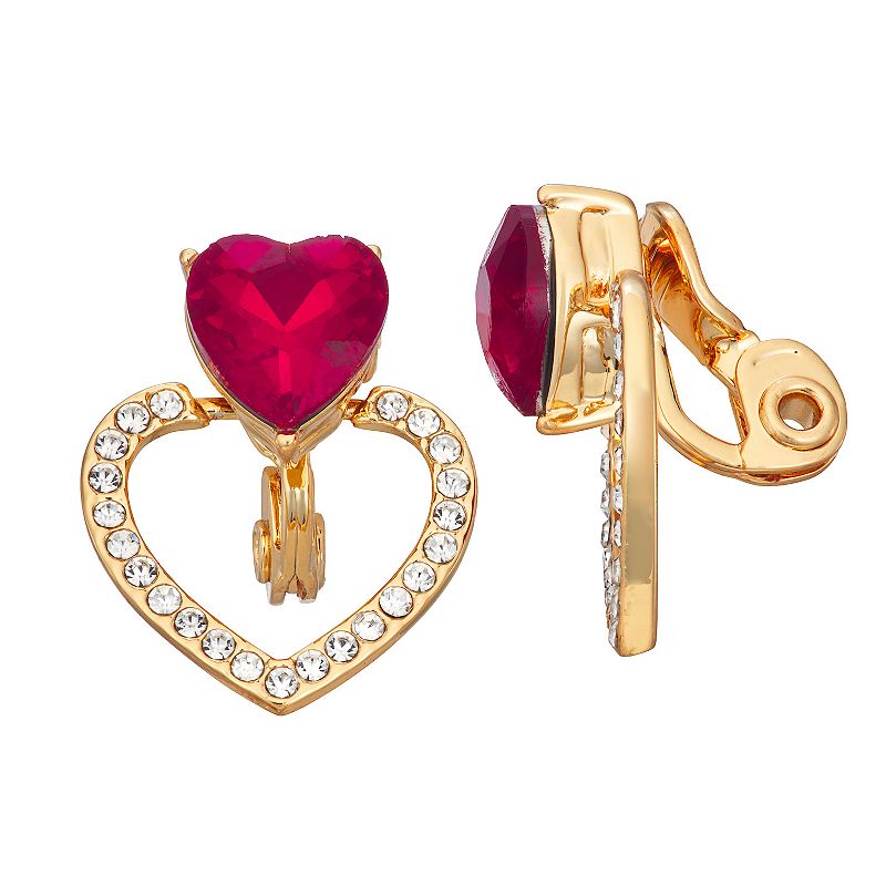 Napier Gold Tone Be My Valentine Heart Drop Earrings, Womens, Red