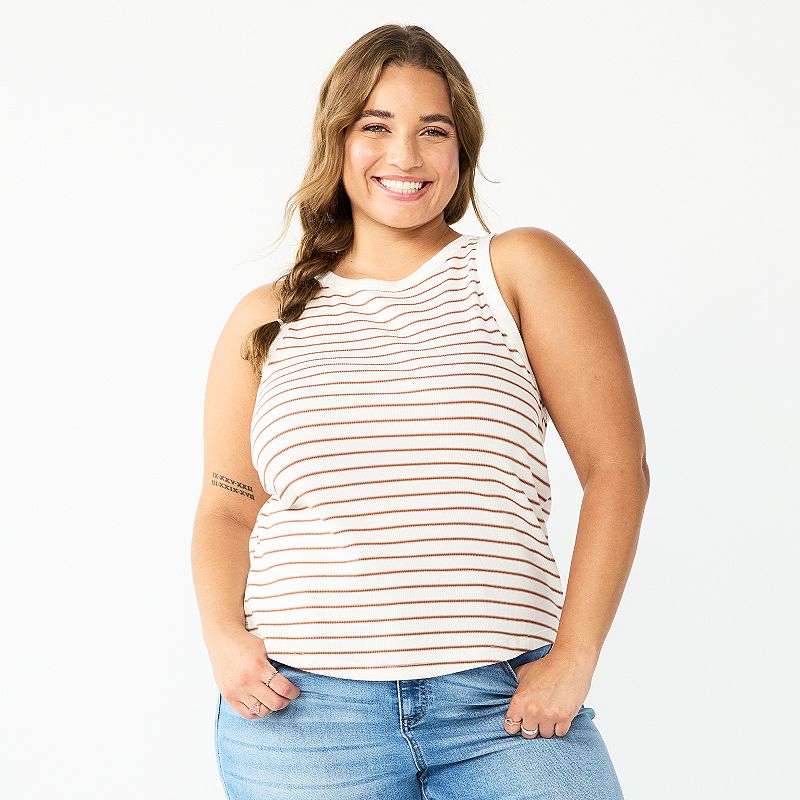 Juniors Plus Size SO Ribbed High-Neck Tank, Girls, Size: 1XL, White