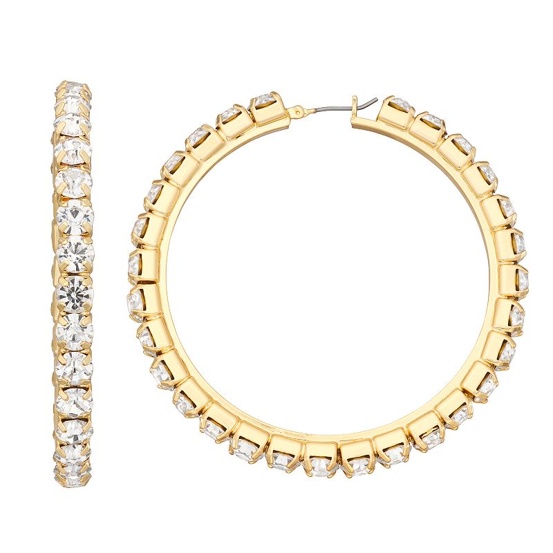 Nine West Gold Tone Crystal Pave Hoop Earrings, Womens