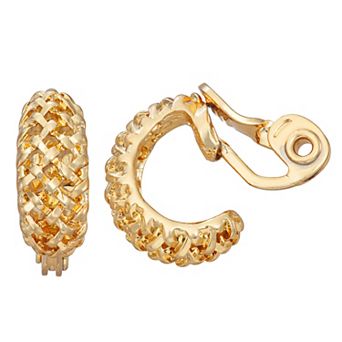 Napier Gold Tone Open Weave Clip-On Huggie Earrings