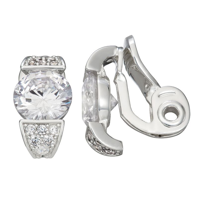 Napier Silver Tone Social Pave Stud Clip-On Earrings