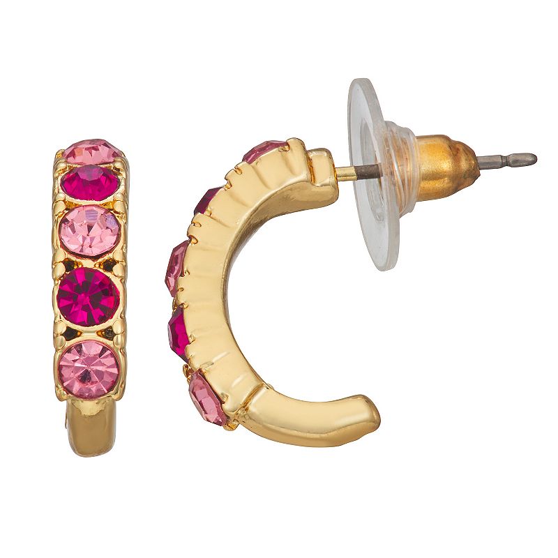 Napier Gold Tone Fuchsia Small Circle C Hoop Earrings, Womens, Pink