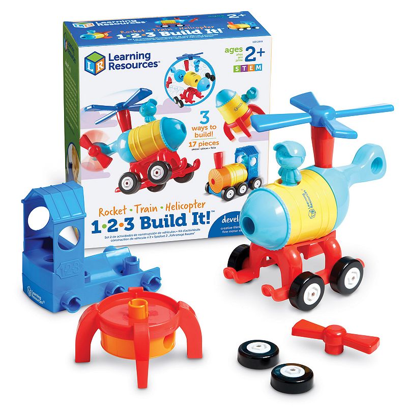 Learning Resources 1-2-3 Build It! Train-Rocket-Helicopter STEM Dexterity B
