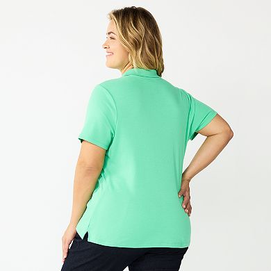 Plus Size Croft & Barrow® Short Sleeve Y-Neck Polo Top
