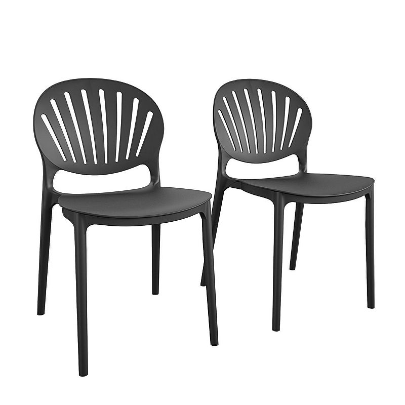 Cosco Indoor / Outdoor Stacking Resin Dining Chair 2-Piece Set, Black