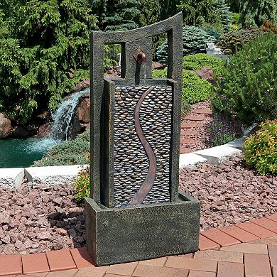 Sunnydaze Modern Road Outdoor Water Fountain with LED Lights - 39-Inch