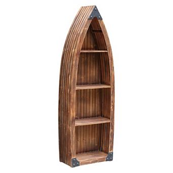 Mountain View Etagere Rustic Wood Canoe 3-shelf Bookcase