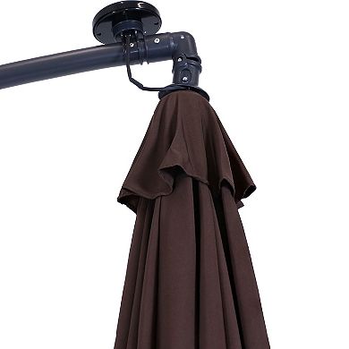 Sunnydaze 10 ft Solar Offset Steel Patio Umbrella with Crank - Brown