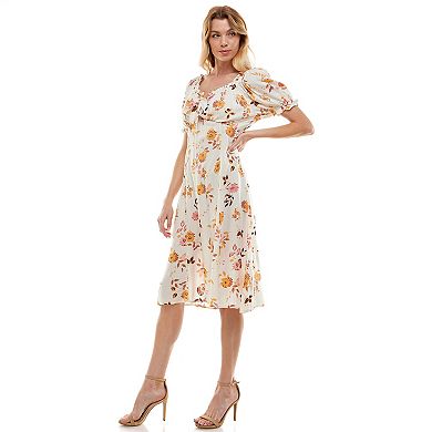 Women's Luxology Tie-Front Floral Fit & Flare Midi Dress