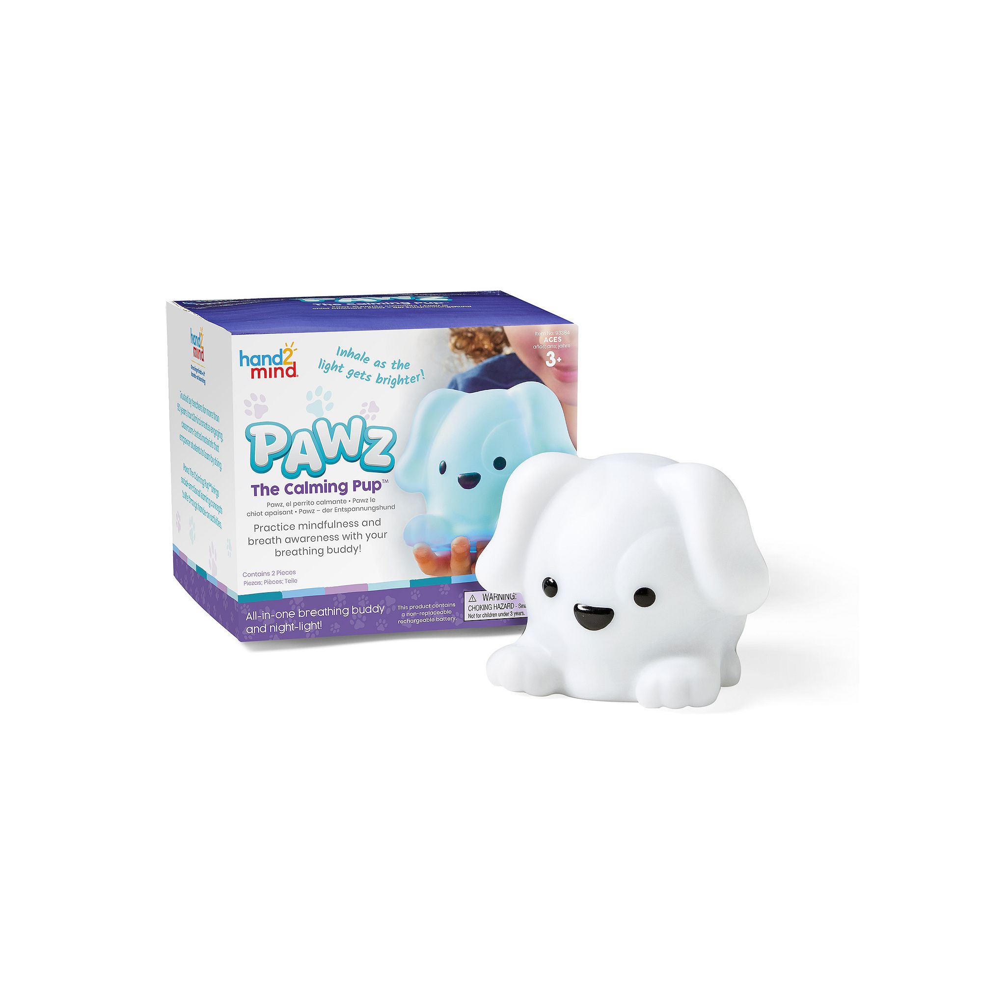 hand2mind PAWZ, The Calming Pup All-in-One Breathing Buddy and Night-Light,