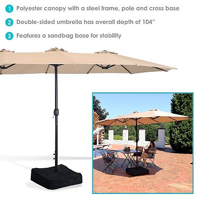 Sunnydaze 15' Outdoor Double-Sided Patio Umbrella with Sandbag Base
