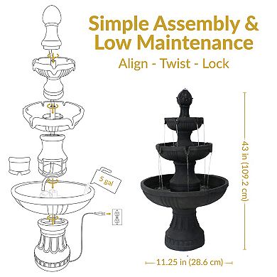 Sunnydaze Flower Blossom Resin Outdoor 3-Tier Fountain