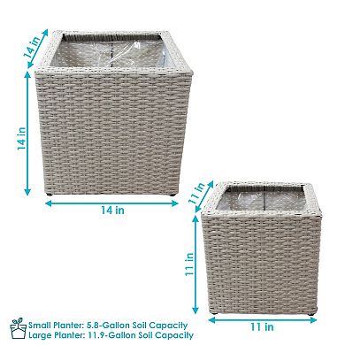 Sunnydaze 2-Piece Polyrattan Planters with Plastic Liner