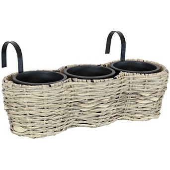 Sunnydaze Polyrattan Hanging Over-the-Rail Tri-Planter and Liner