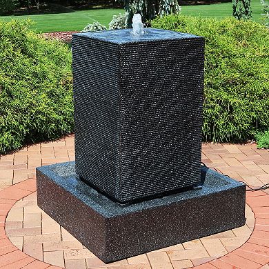 Sunnydaze Large Pillar Outdoor Water Fountain with LED Lights - 40 in