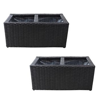 Sunnydaze Polyrattan Indoor Rectangle Planter - Set of 2
