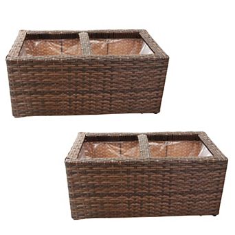 Sunnydaze Polyrattan Indoor Rectangle Planter - Set of 2
