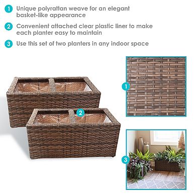 Sunnydaze Polyrattan Indoor Rectangle Planter - Set of 2