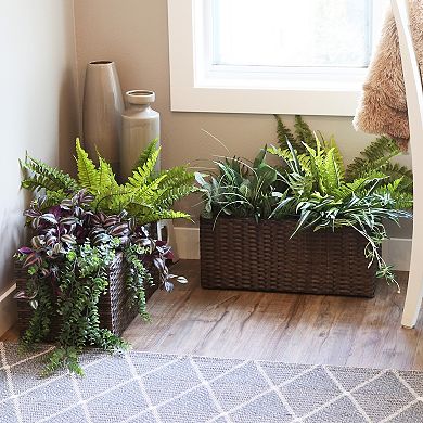 Sunnydaze Polyrattan Indoor Rectangle Planter - Set of 2