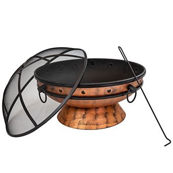 Sunnydaze 30 in Raised Outdoor Fire Pit Bowl with Spark Screen - Copper