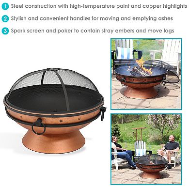Sunnydaze 30 in Raised Outdoor Fire Pit Bowl with Spark Screen - Copper