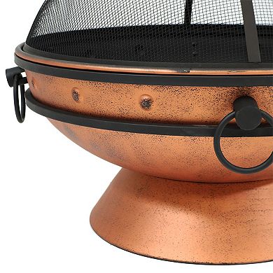 Sunnydaze 30 in Royal Cauldron Steel Fire Pit with Spark Screen - Copper