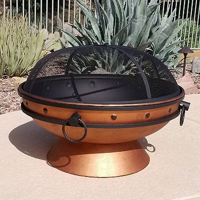 Sunnydaze 30 in Royal Cauldron Steel Fire Pit with Spark Screen - Copper