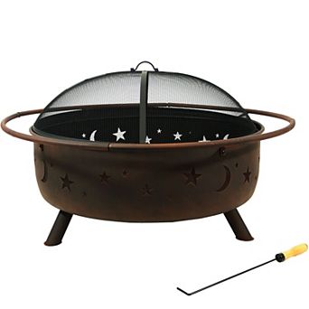 Sunnydaze 42 in Cosmic Steel Fire Pit with Spark Screen and Poker