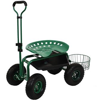Sunnydaze Steel Rolling Garden Cart with Swivel Steering/Planter