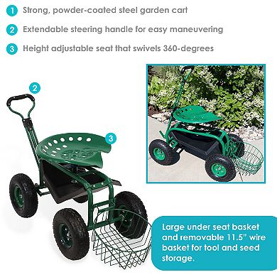 Sunnydaze Steel Rolling Garden Cart with Swivel Steering/Planter