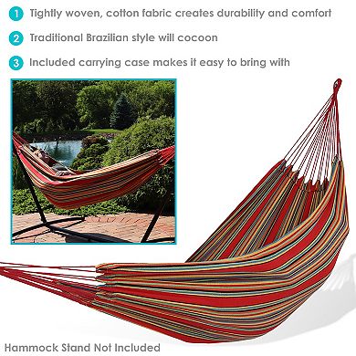Sunnydaze 2-Person Woven Cotton Hammock with Carrying Case - Sunset