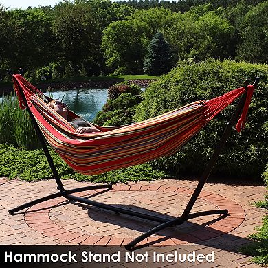 Sunnydaze 2-Person Woven Cotton Hammock with Carrying Case - Sunset