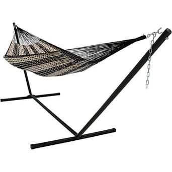 Sunnydaze 2-Person Woven Cotton/Nylon Hammock with Steel Stand