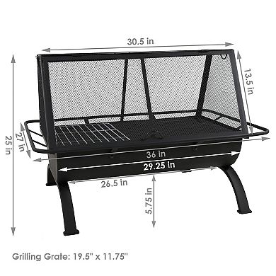 Sunnydaze 36 in Northland Grill Outdoor Fire Pit with Spark Screen