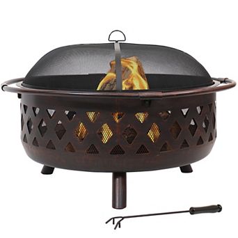 Sunnydaze Crossweave Steel Fire Pit with Screen and Poker